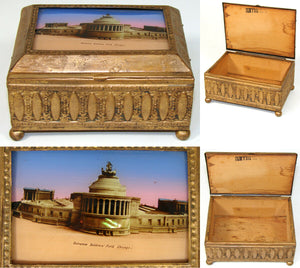 Antique Eglomise & Gilt Cigarette Box, Casket: Entrance Soldiers Field Chicago