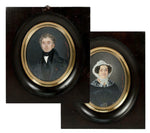 PAIR: LG Antique Signed French Portrait Miniature (2), Couple, Adele de La Hitte