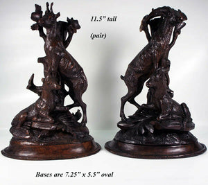 Antique Pair (2) HC Black Forest Candle Holders, Animalier, Fruits of the Hunt