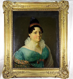 RARE Antique Museum Quality French ID'd Portrait, c.1820, Elaborate 30x26" Frame