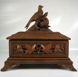 Antique HC Black Forest 9.75" Document, Jewelry Box, Casket w/ Birds, Excellent