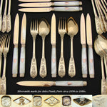 RARE 60pc Set Antique French Vermeil 18k Gold on Sterling Silver Flatware Set, Ornate