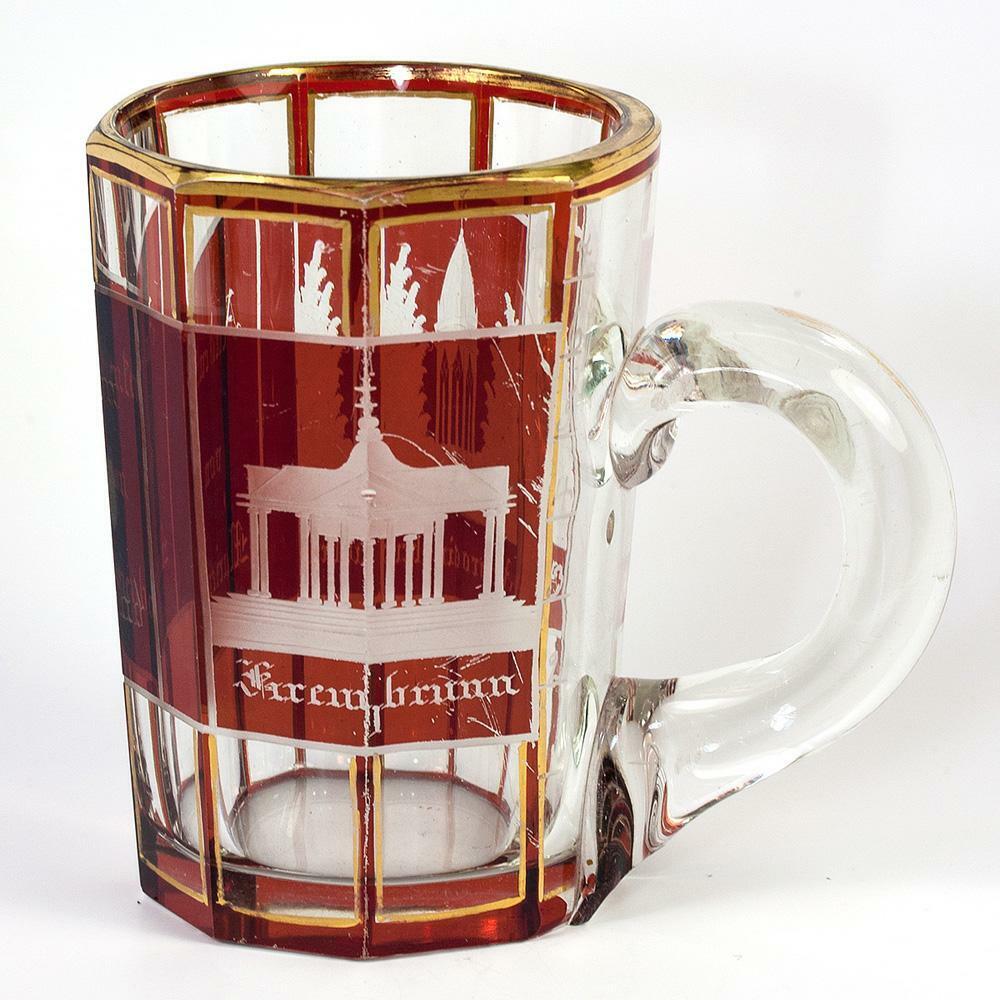Antique Bohemian Ruby Glass Spa Souvenir Mug or Stein, "Andenken von Marienbad"