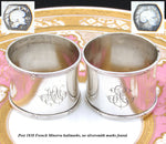 Antique French 800 (nearly sterling) Silver 2" Napkin Ring PAIR, Ribbon Borders