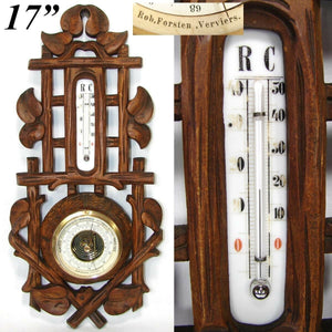 Antique Victorian Era Black Forest Style 17 3/8" Wall Barometer & Thermometer