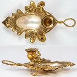 Antique French Mother of Pearl Palais Royal Candle Holder, Brilliant Ormolu