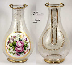 RARE Antique c. 1840-50 Bohemian Moser HP Full-Size Pitcher, Decanter, Floral