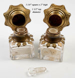 PAIR (2) Antique French Perfume or Scent Bottles, Kiln-fired Enamel Inset Caps