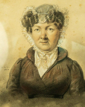 Antique Sketch & Pastel Portrait in Frame, Signed (School of Ingres) c.1824 ID'd