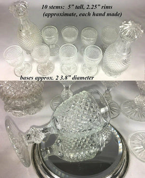 RARE Antique French Baccarat 12pc Crystal Liqueur Service, Diamond Point c. 1830