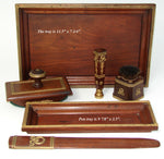 Rare Antique French 6pc Mahogany & Gilt Ormolu Writer's Desk Set, Empire Style