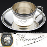 Antique French .800 (nearly sterling) Silver Tea Cup & Saucer, Large "Monique"