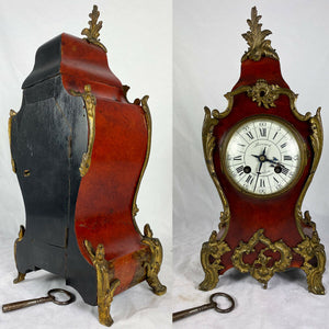 Superb Antique French Boulle Rouard Mantel Clock, 14" Tall, Working and Complete