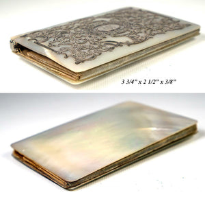 Antique French Mother of Pearl and Sterling Silver Calling Card Case Necessaire