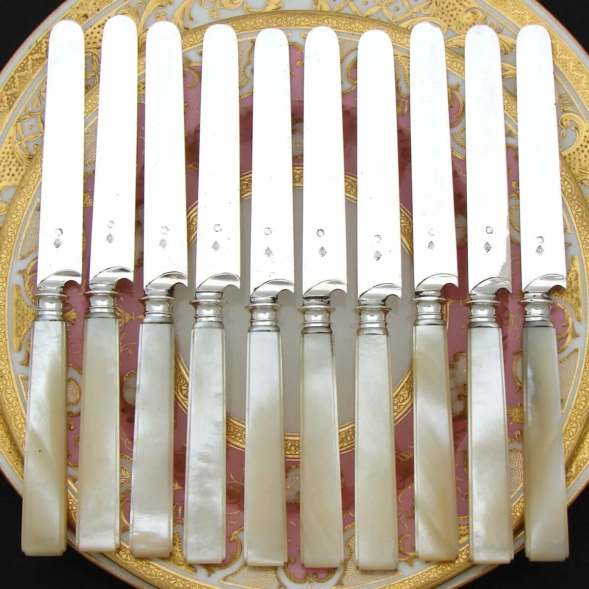 Boxed Set of Antique Victorian English Fruit Knives & Forks Ornate