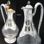 Antique French PUIFORCAT Sterling Silver & Intaglio Glass Claret Jug, Empire