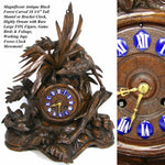 Museum Antique HC Black Forest Mantel Clock, 18.75" Tall, Japy Freres, Fox, Hens