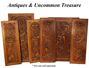 Fab Antique Country French Style Carved Oak Panels, 3pc, Bows, Ribbons & Baskets