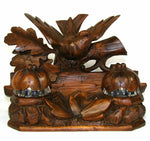 Antique Black Forest Carved Figural Double Inkwell Stand, Desk Caddy, Large Bird