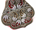 Antique Victorian Beadwork Wall Pocket, Needlepoint & 3-D Raised Embroidery Bead