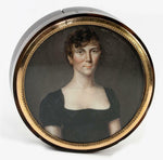Antique French Empire Portrait Miniature, Woman, Table Snuff Box, Hair Art