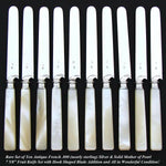 Elegant Antique French 10pc Fruit Knife Set, Mother of Pearl with Silver Blades