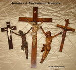 Antique Carved Wood Religious Sculpture, Medieval Style Christ Corpus, 17" Cross