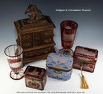 Antique Moser Bohemian Souvenir Sugar Casket, Box, Crackle Glass, Raised Enamel
