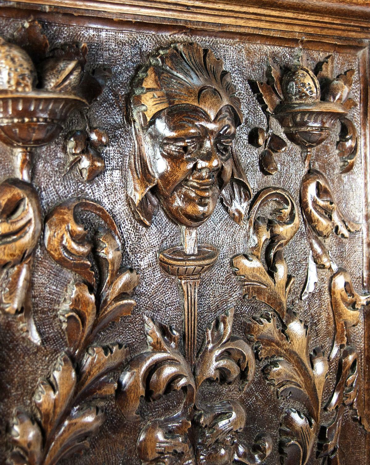 Opulent Hand Carved Antique Cabinet Door, Plaque, Neo-Renaissance Style, Figural