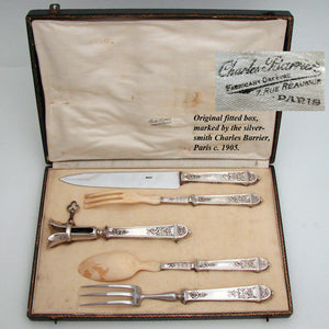 Antique French Empire Style Sterling Silver 5pc Serving Implement Set, Orig. Box