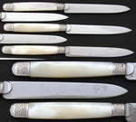 Antique French Sterling Silver & Pearl 24p 7 7/8" Entremet or Luncheon Knife Set