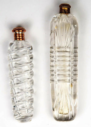 Pair of Two (2) Antique French Perfume flasks, Bottles, 18k Gold Cap, c.1800