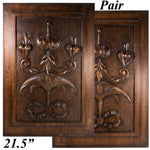 PAIR Antique Victorian 21x15" Carved Wood Architectural Furniture Door Panels