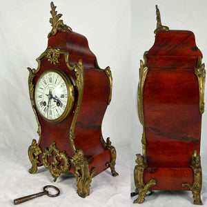 Superb Antique French Boulle Rouard Mantel Clock, 14" Tall, Working and Complete