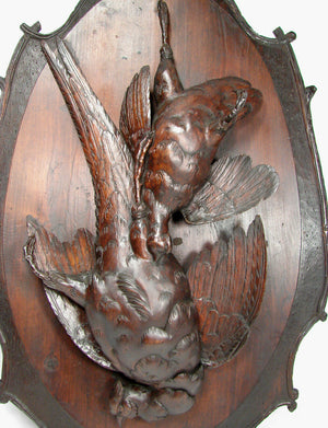Huge Antique 29.5" Tall Hand Carved Black Forest Plaque Fruits of the Hunt Theme