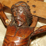 Antique Carved Wood Religious Sculpture, Medieval Style Christ Corpus, 17" Cross