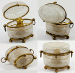 Antique French Scent Caddy, Casket in Crackle or Overshot Glass, Perfume Bottle