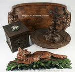 Vintage 1933 Marked Black Forest Style Carved Wood Tray, Figural Plaque
