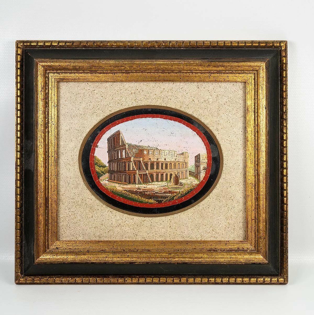 Antique Italian Micromosaic Plaque, Paperweight, Large, In Frame, Rome Coliseum