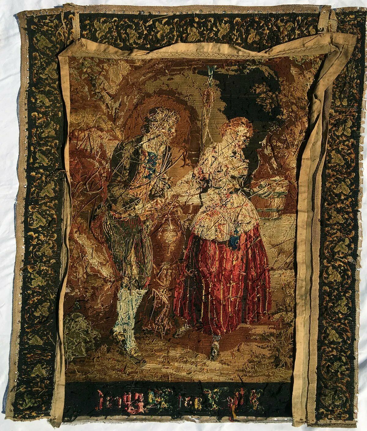 Huge 36" x 30" Early 1800s Antique Needlepoint Tapestry, Pettipoint Berlin Work