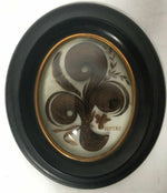Antique French Hair Art Memento, Mourning Icon, in 8.5" x 7" Oval Wood Frame