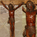Antique Carved Wood Religious Sculpture, Medieval Style Christ Corpus, 17" Cross