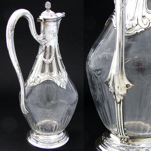 Antique French PUIFORCAT Sterling Silver & Intaglio Glass Claret Jug, Empire