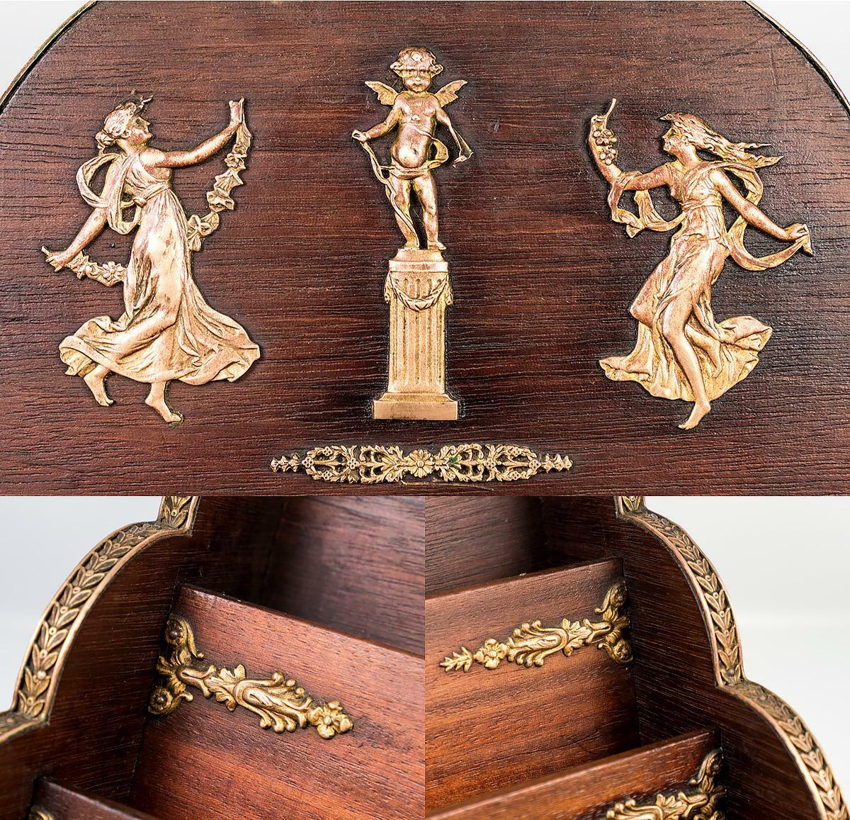 Antique French Empire Stationery Stand, Neo-Classical Figures Applique, Empire