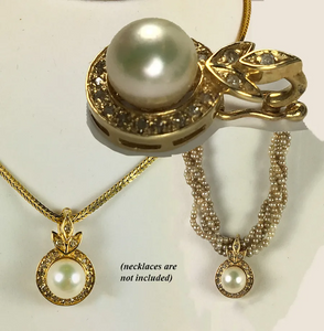 Vintage 14k Gold, Pearl and Diamond Pendant, Hinged Enhancer for Necklace