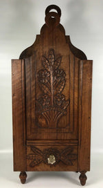 Antique French Hand Carved 18.5" Tall Salt Box, Cabinet, Flower Basket & Drawer