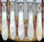 Antique French .800 (nearly sterling) Silver & Mother of Pearl Dinner Knife Set