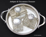 Elegant Antique Gorham Sterling Silver & Cut Crystal 5" Inkwell, Etched Garland