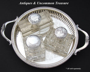 Elegant Antique Gorham Sterling Silver & Cut Crystal 5" Inkwell, Etched Garland