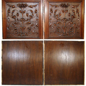PAIR Antique Victorian 21x19" Carved Wood Architectural Furniture Door Panels
